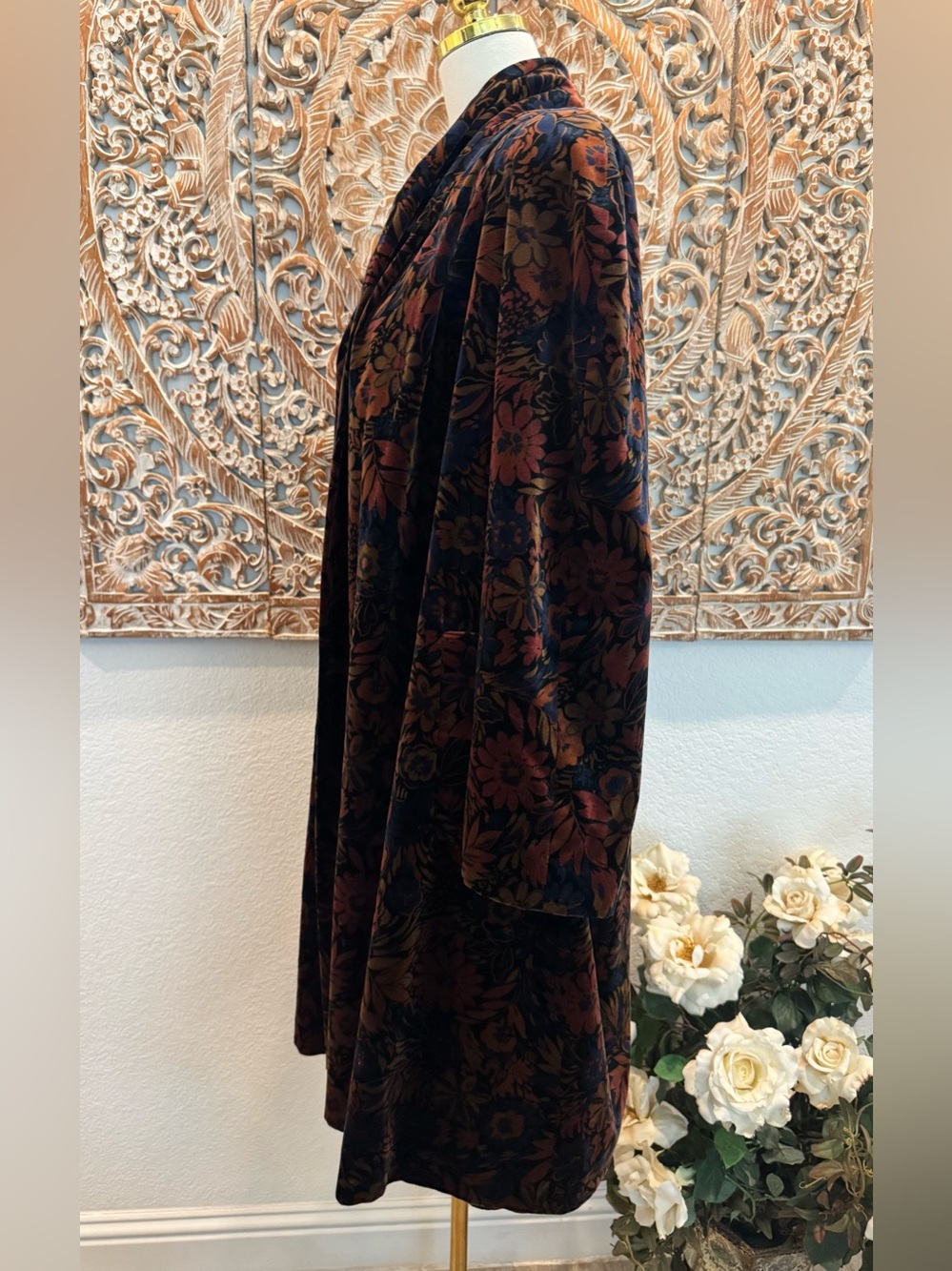 Portrait x de Ball 100% Cotton Velvet Open Front Floral Opera Jacket Made in USA - Picture 7 of 16